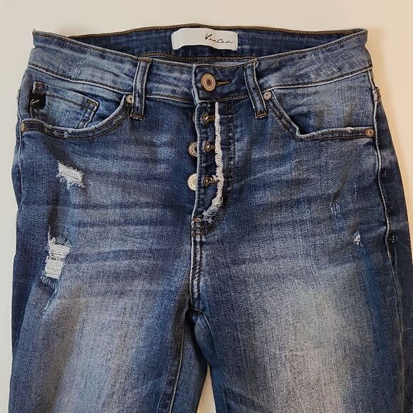 KanCan Women's Jeans Estilo Skinny Dark Wash 5/26 Distressed Ripped Denim Jeans - Picture 3 of 15